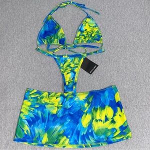 Melissa Simone Blue Green Bikini 3 Piece Set